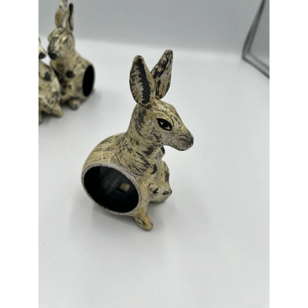 Vintage Kangroo Napkin Rings SET OF 6 Wood Joey Figural Whimsy Kitsch Rustic